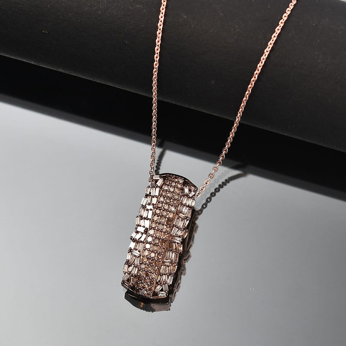 D'Joy Natural Champagne Diamond 1.00 ctw Starlight Pendant Necklace in 18K Vermeil Rose Gold Over Sterling Silver 20 Inches image number 1