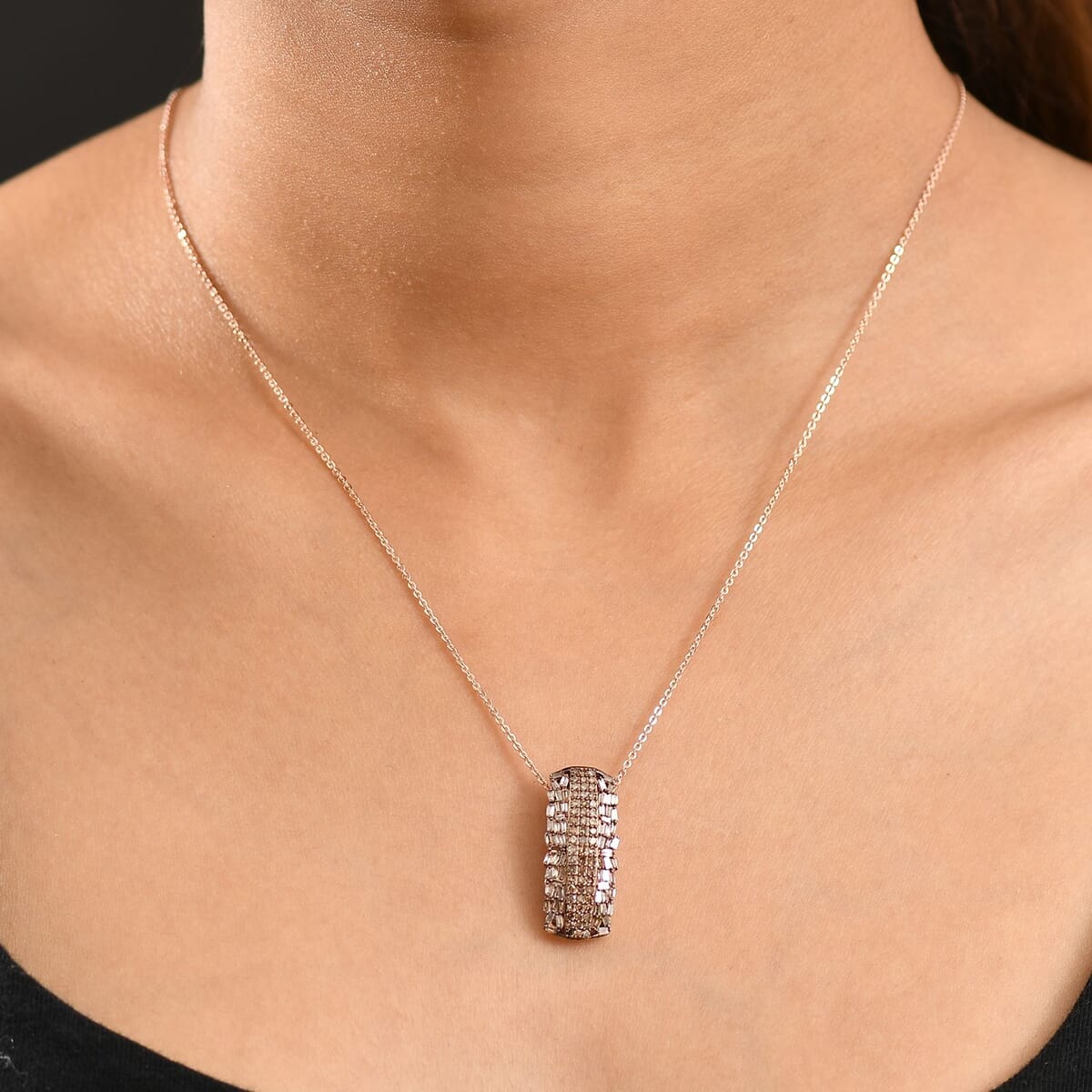 D'Joy Natural Champagne Diamond 1.00 ctw Starlight Pendant Necklace in 18K Vermeil Rose Gold Over Sterling Silver 20 Inches image number 2
