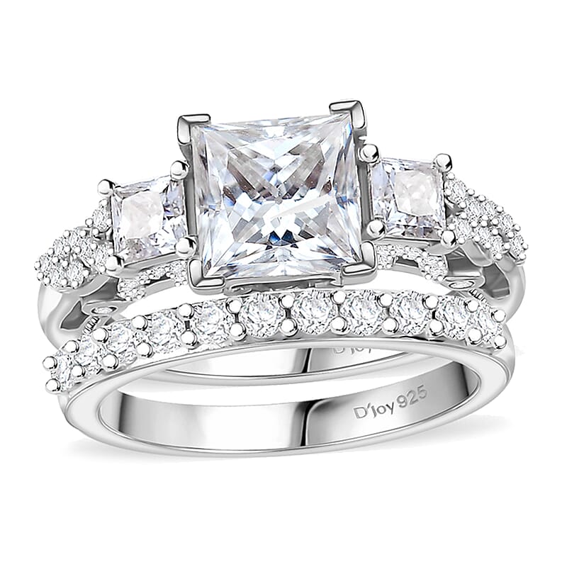 Princess Cut Moissanite and Multi Gemstone 3.60 ctw Bridal Ring Set in Rhodium Over Sterling Silver (Size 5.0)