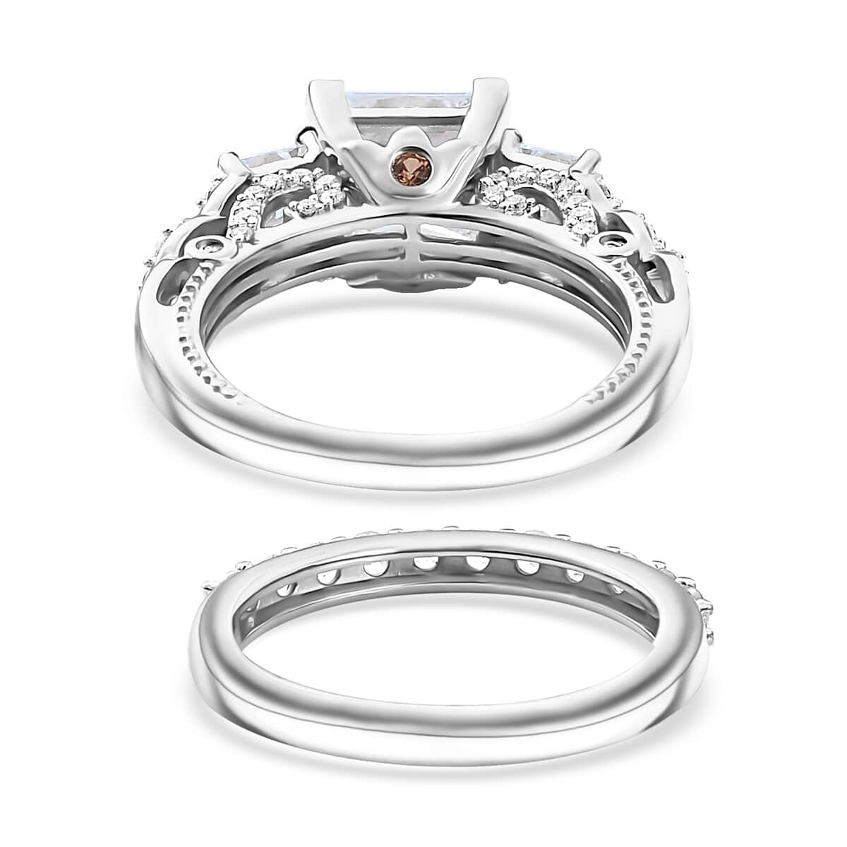 Princess Cut Moissanite and Multi Gemstone 3.60 ctw Bridal Ring Set in Rhodium Over Sterling Silver (Size 5.0) image number 5