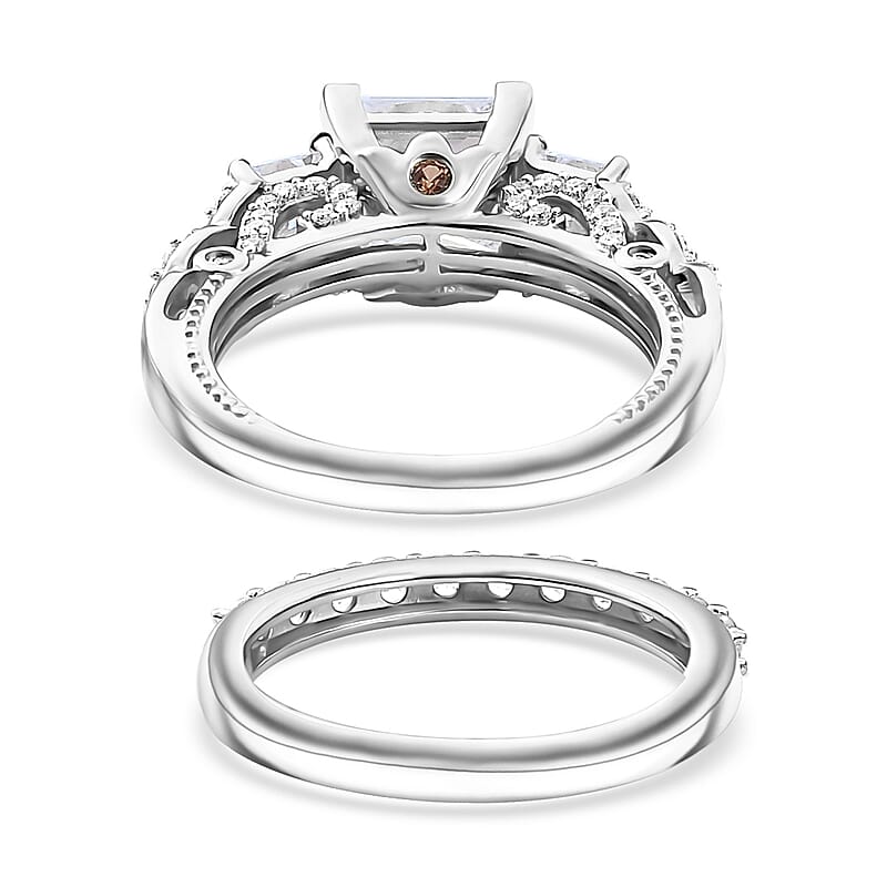 Princess Cut Moissanite and Multi Gemstone 3.60 ctw Bridal Ring Set in Rhodium Over Sterling Silver (Size 5.0)