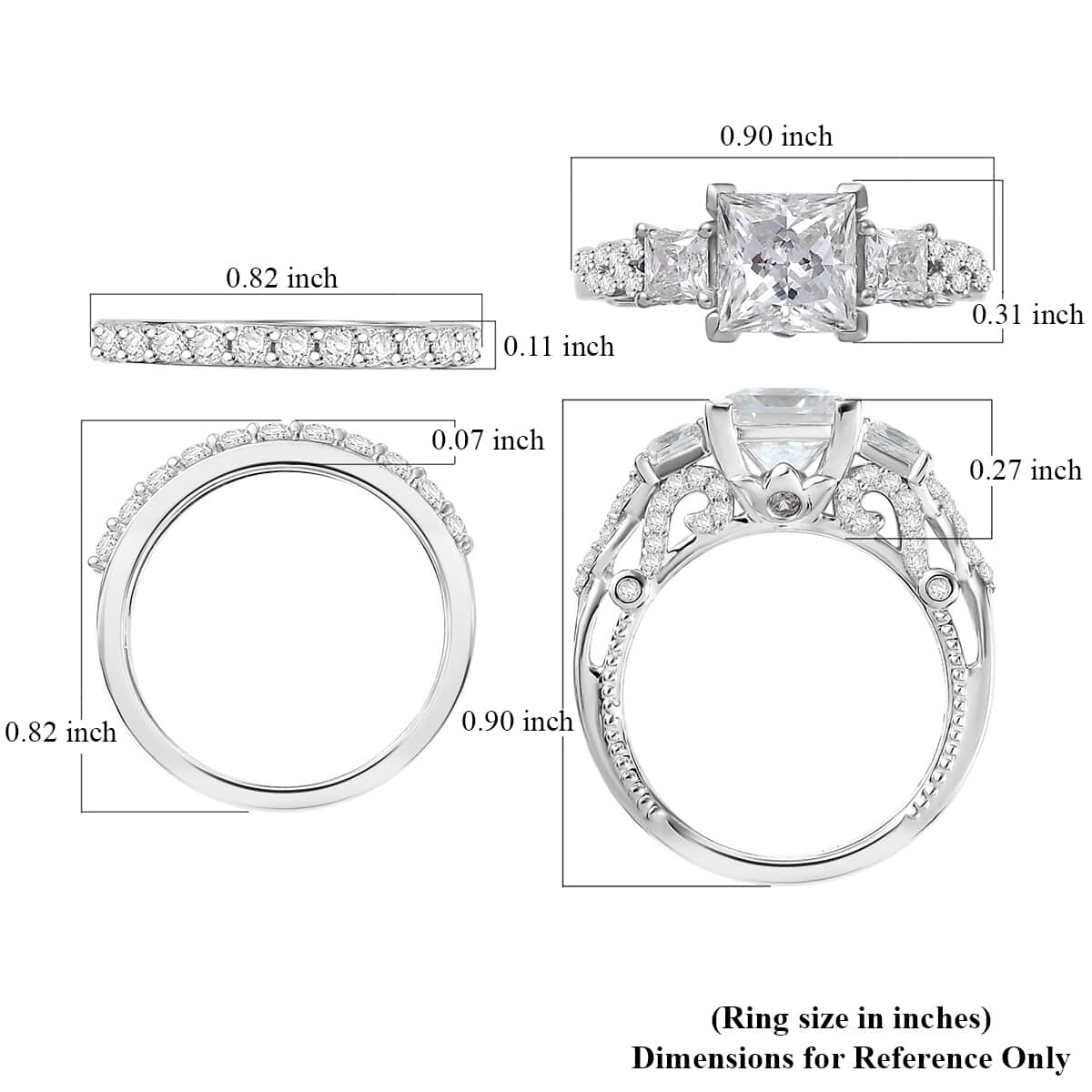 Princess Cut Moissanite and Multi Gemstone 3.60 ctw Bridal Ring Set in Rhodium Over Sterling Silver (Size 5.0) image number 6