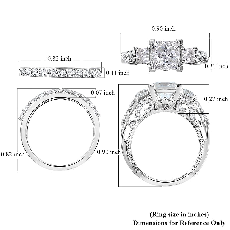 Princess Cut Moissanite and Multi Gemstone 3.60 ctw Bridal Ring Set in Rhodium Over Sterling Silver (Size 5.0)