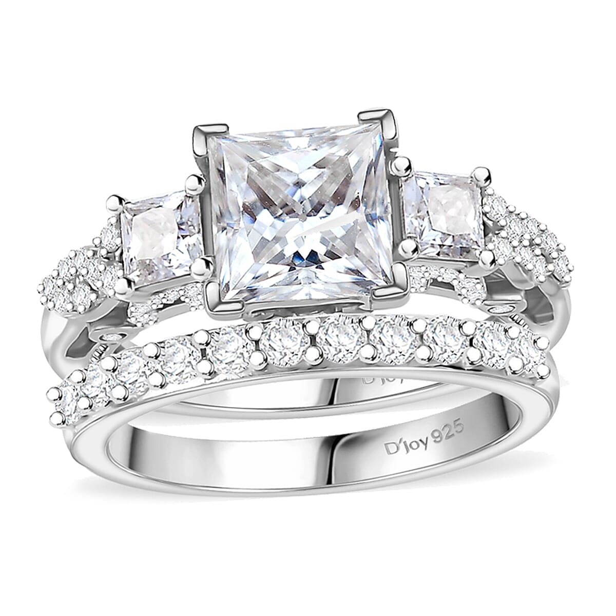 Princess Cut Moissanite and Multi Gemstone 3.60 ctw Bridal Ring Set in Rhodium Over Sterling Silver (Size 6.0) image number 3