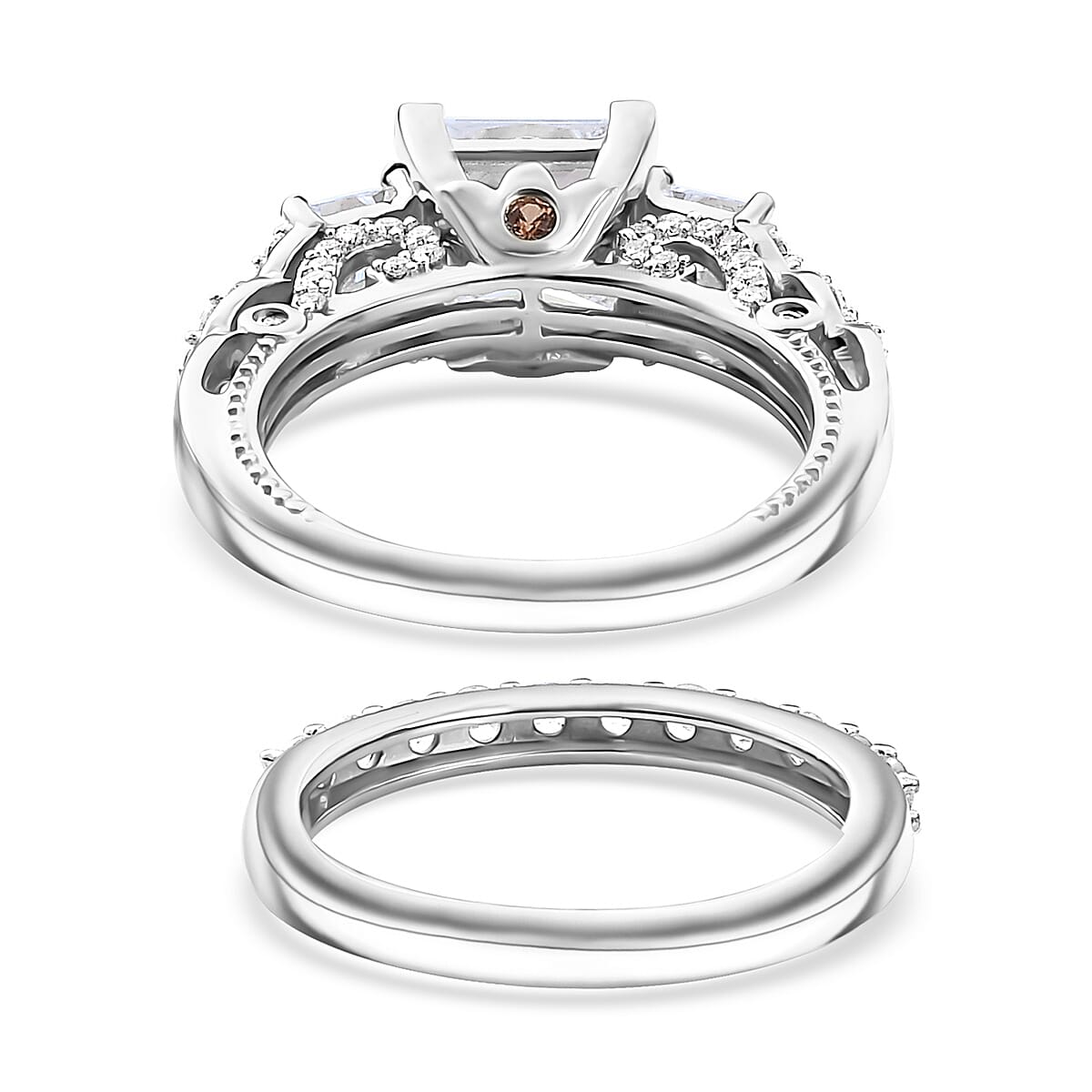 Princess Cut Moissanite and Multi Gemstone 3.60 ctw Bridal Ring Set in Rhodium Over Sterling Silver (Size 6.0) image number 5