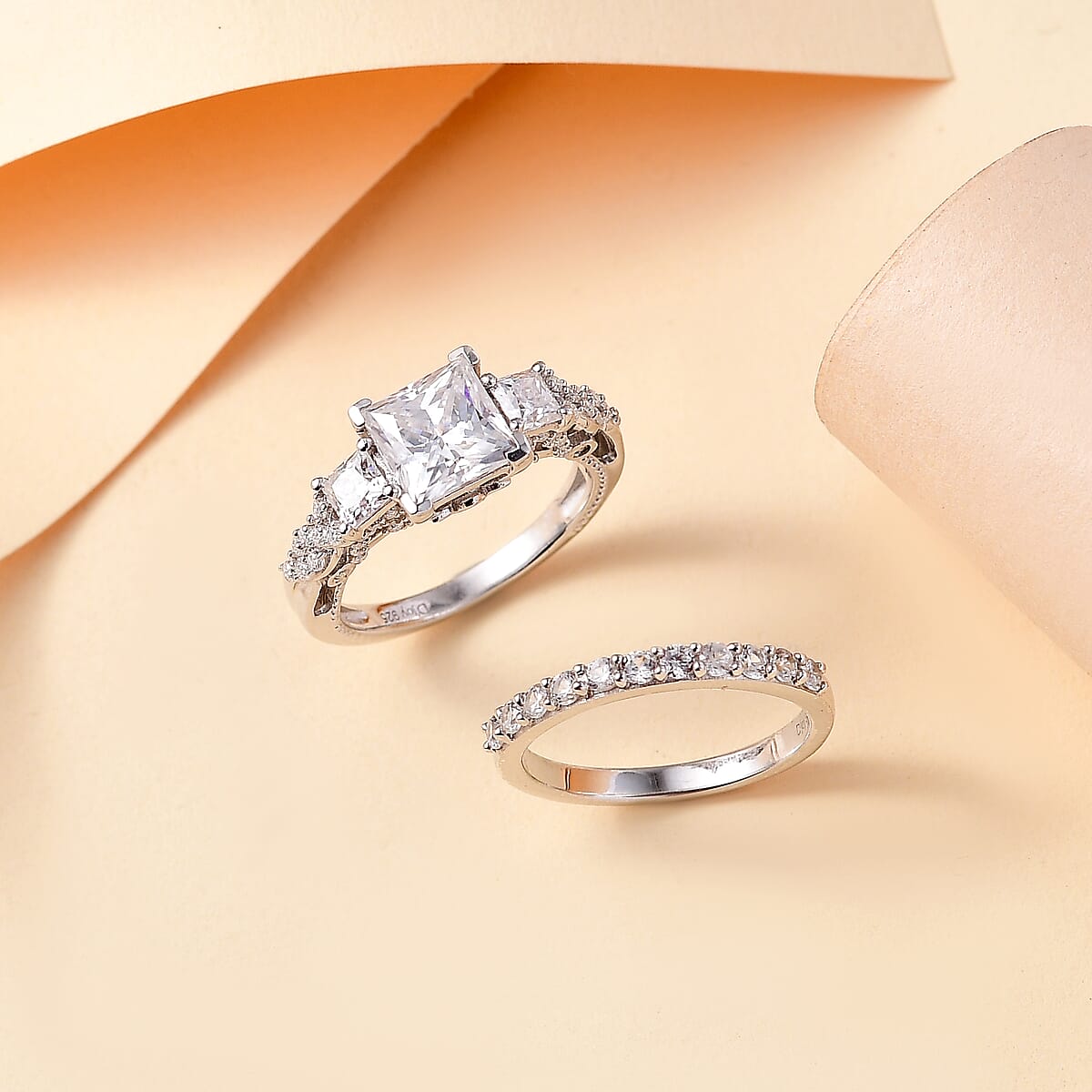 Princess Cut Moissanite and Multi Gemstone 3.60 ctw Bridal Ring Set in Rhodium Over Sterling Silver (Size 7.0) image number 1