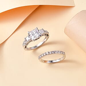 Princess Cut Moissanite and Multi Gemstone 3.60 ctw Bridal Ring Set in Rhodium Over Sterling Silver (Size 7.0)