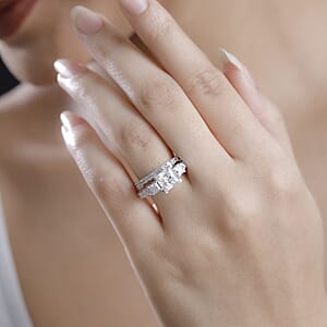 Princess Cut Moissanite and Multi Gemstone 3.60 ctw Bridal Ring Set in Rhodium Over Sterling Silver (Size 7.0)