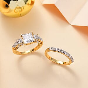 Princess Cut Moissanite and Multi Gemstone 3.60 ctw Bridal Ring Set in 18K Vermeil Yellow Gold Over Sterling Silver (Size 5.0)