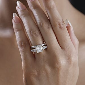 Princess Cut Moissanite and Multi Gemstone 3.60 ctw Bridal Ring Set in 18K Vermeil Yellow Gold Over Sterling Silver (Size 5.0)