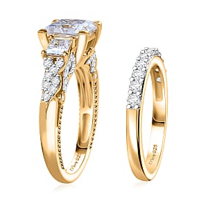 Princess Cut Moissanite and Multi Gemstone 3.60 ctw Bridal Ring Set in 18K Vermeil Yellow Gold Over Sterling Silver (Size 5.0)