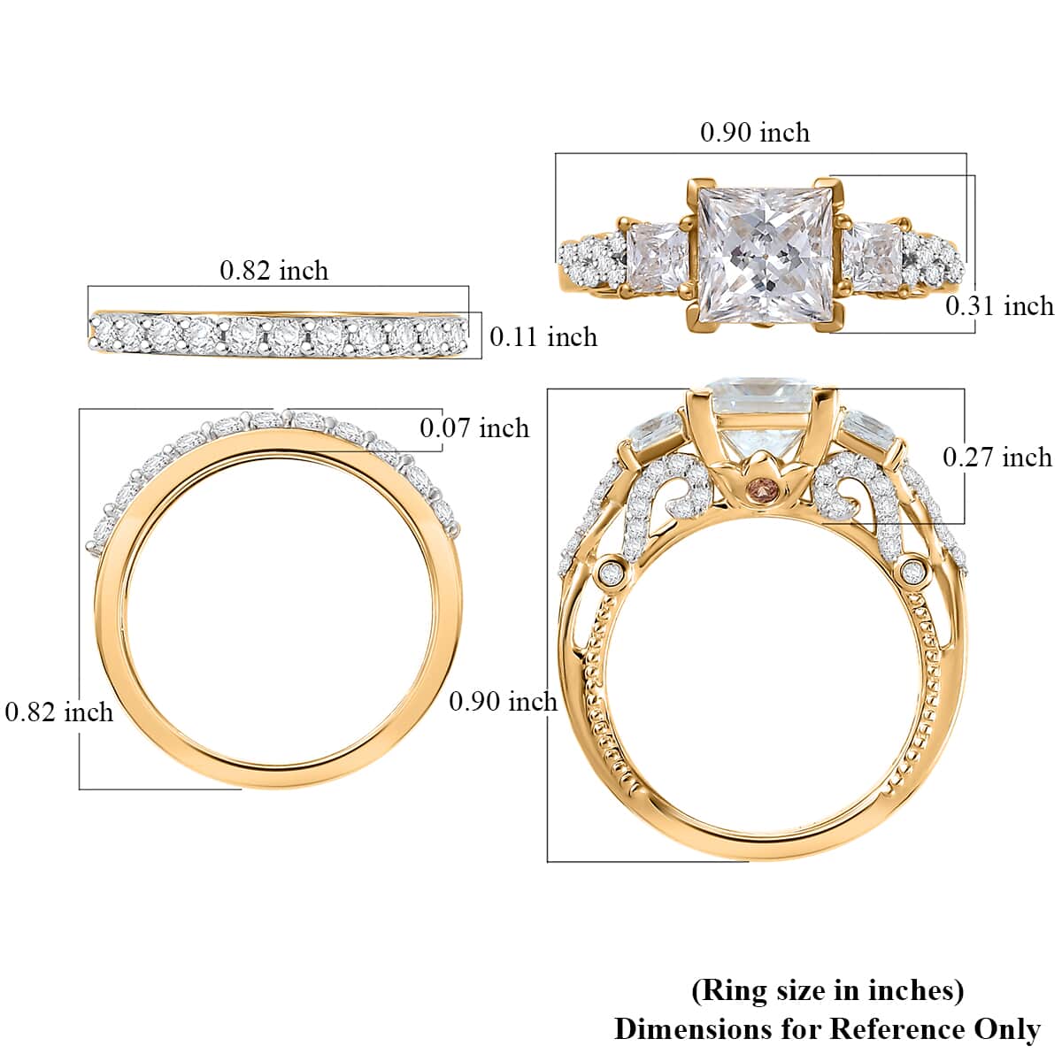 Princess Cut Moissanite and Multi Gemstone 3.60 ctw Bridal Ring Set in 18K Vermeil Yellow Gold Over Sterling Silver (Size 5.0) image number 5