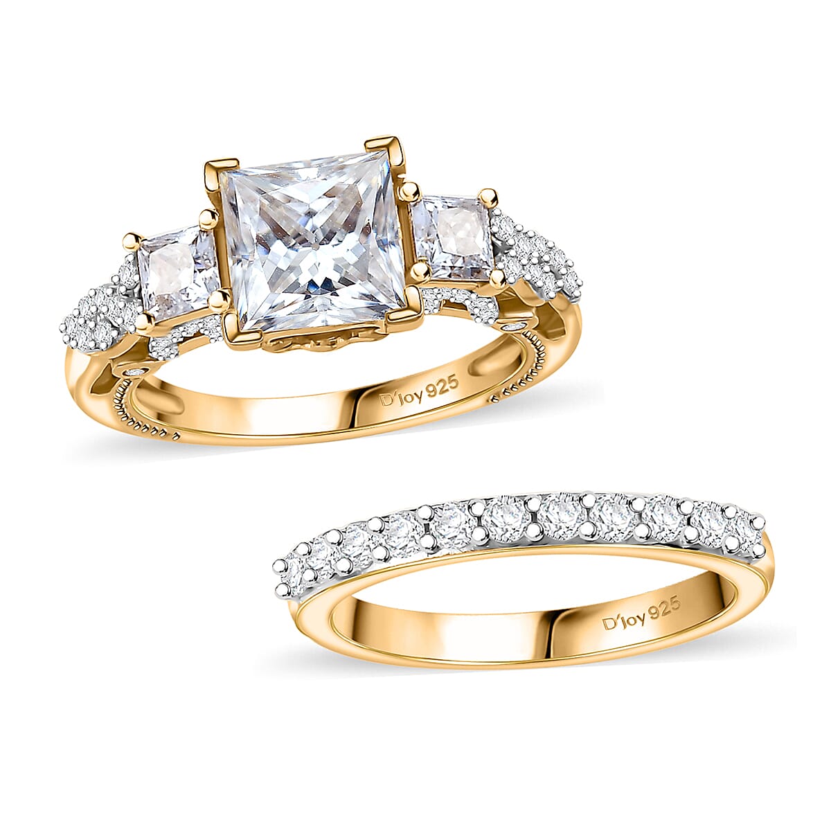 Princess Cut Moissanite and Multi Gemstone 3.60 ctw Bridal Ring Set in 18K Vermeil Yellow Gold Over Sterling Silver (Size 7.0) image number 0