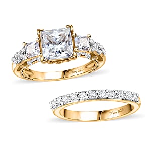 Princess Cut Moissanite and Multi Gemstone 3.60 ctw Bridal Ring Set in 18K Vermeil Yellow Gold Over Sterling Silver (Size 7.0)