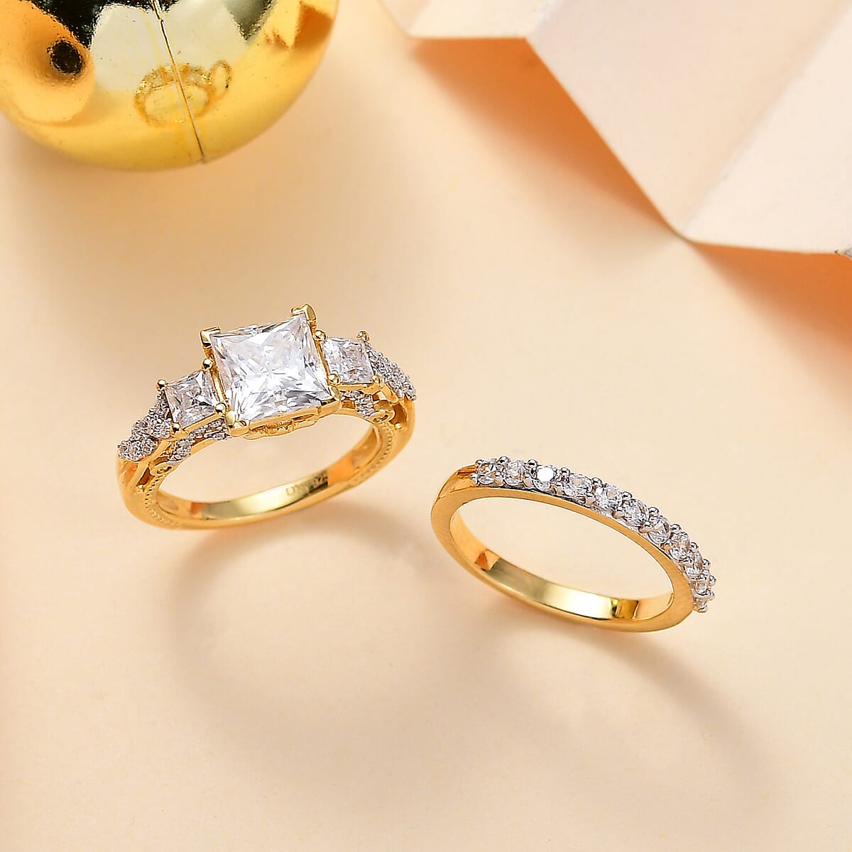 Princess Cut Moissanite and Multi Gemstone 3.60 ctw Bridal Ring Set in 18K Vermeil Yellow Gold Over Sterling Silver (Size 7.0) image number 1