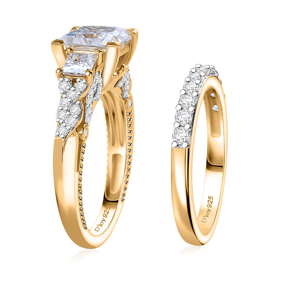 Princess Cut Moissanite and Multi Gemstone 3.60 ctw Bridal Ring Set in 18K Vermeil Yellow Gold Over Sterling Silver (Size 7.0) image number 3