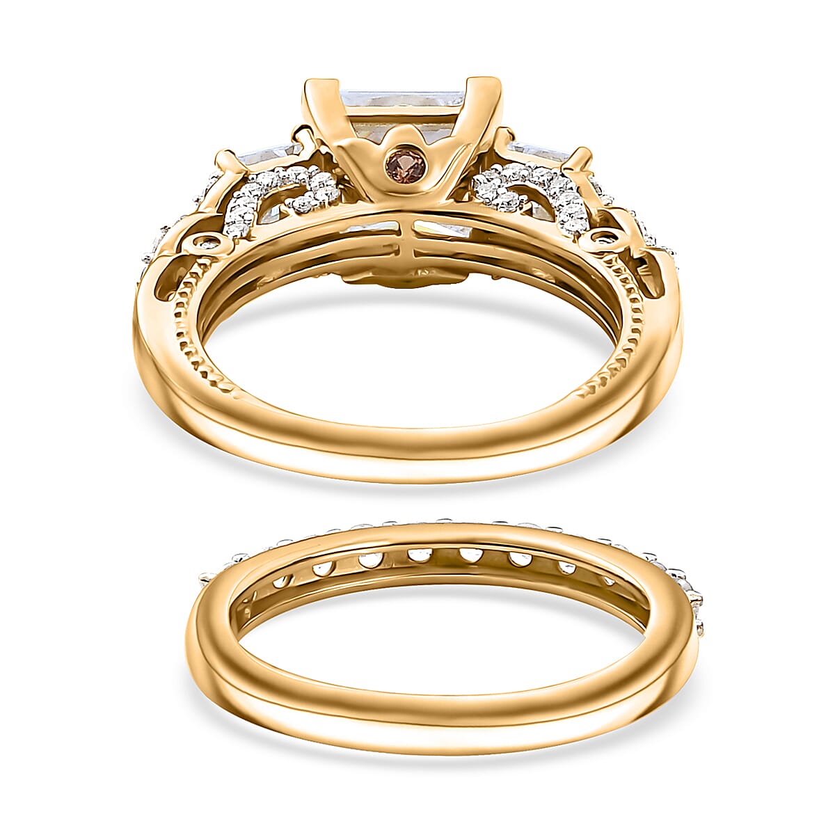 Princess Cut Moissanite and Multi Gemstone 3.60 ctw Bridal Ring Set in 18K Vermeil Yellow Gold Over Sterling Silver (Size 7.0) image number 4