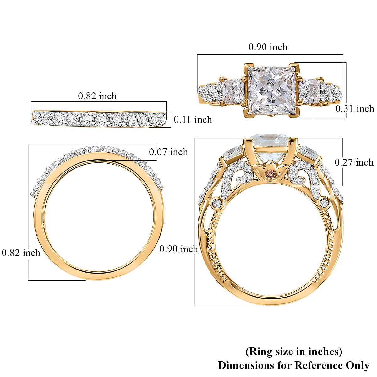 Princess Cut Moissanite and Multi Gemstone 3.60 ctw Bridal Ring Set in 18K Vermeil Yellow Gold Over Sterling Silver (Size 7.0) image number 5