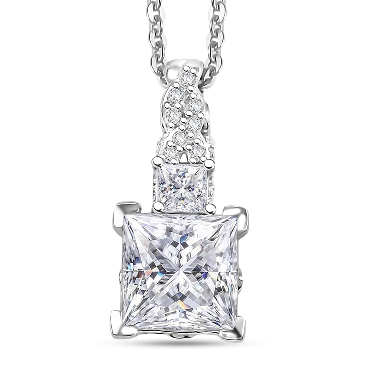 Princess Cut Moissanite and Padparadscha Sapphire (BT) 2.30 ctw Bridal Pendant Necklace in Rhodium Over Sterling Silver 20 Inches image number 0