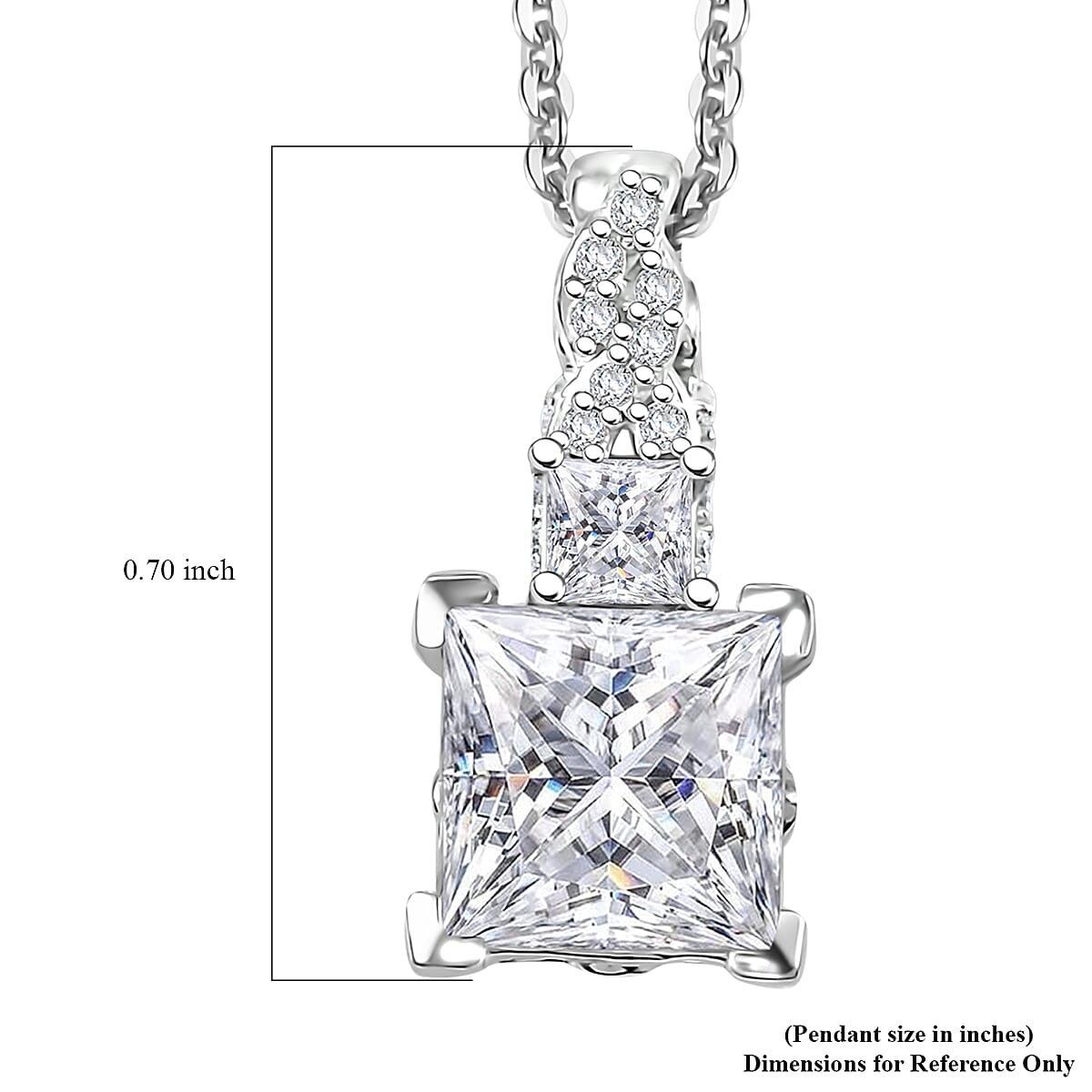 Princess Cut Moissanite and Padparadscha Sapphire (BT) 2.30 ctw Bridal Pendant Necklace in Rhodium Over Sterling Silver 20 Inches