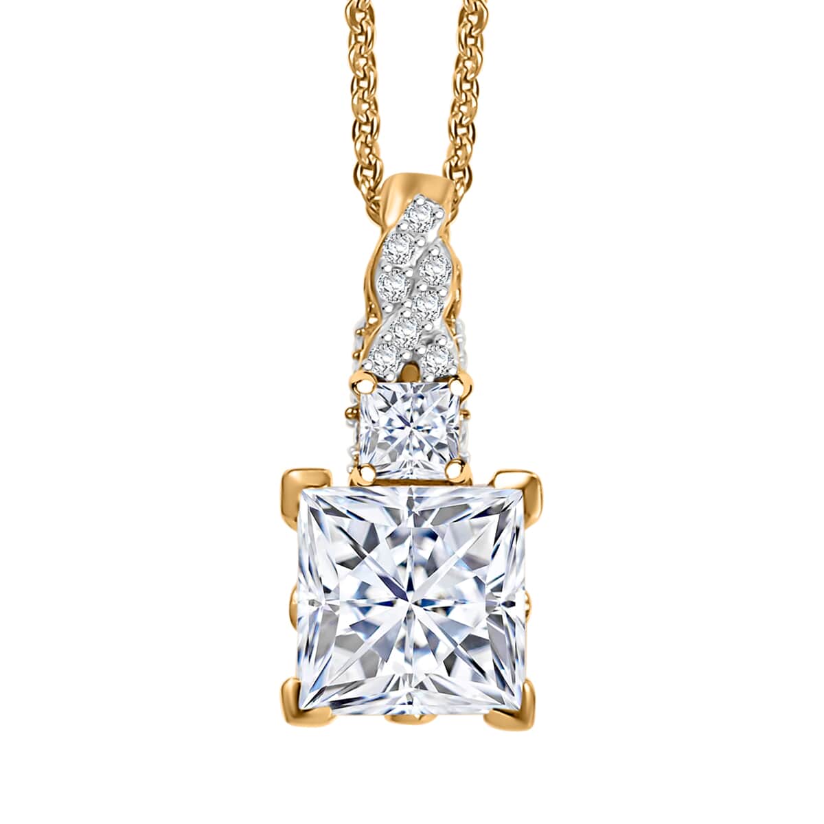 Princess Cut Moissanite and Padparadscha Sapphire (BT) 2.30 ctw Bridal Pendant Necklace in 18K Vermeil YG Over Sterling Silver 20 Inches image number 0