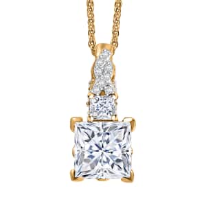 Princess Cut Moissanite and Padparadscha Sapphire (BT) 2.30 ctw Bridal Pendant Necklace in 18K Vermeil YG Over Sterling Silver 20 Inches