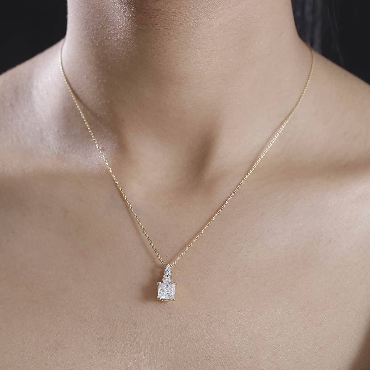 Princess Cut Moissanite and Padparadscha Sapphire (BT) 2.30 ctw Bridal Pendant Necklace in 18K Vermeil YG Over Sterling Silver 20 Inches image number 3