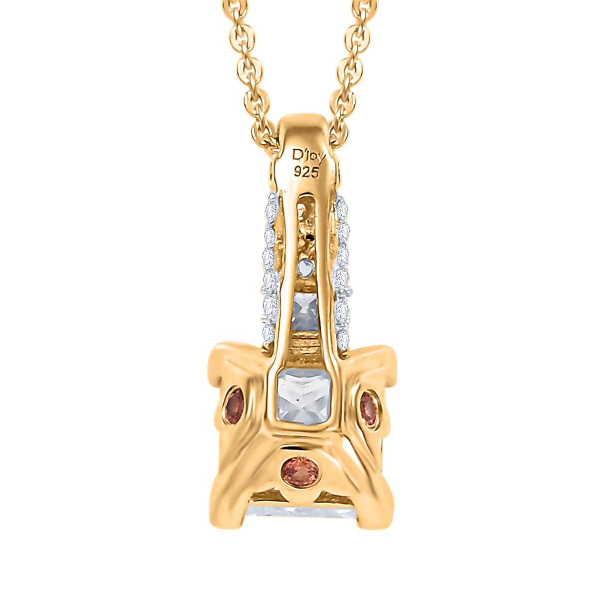 Princess Cut Moissanite and Padparadscha Sapphire (BT) 2.30 ctw Bridal Pendant Necklace in 18K Vermeil YG Over Sterling Silver 20 Inches image number 5