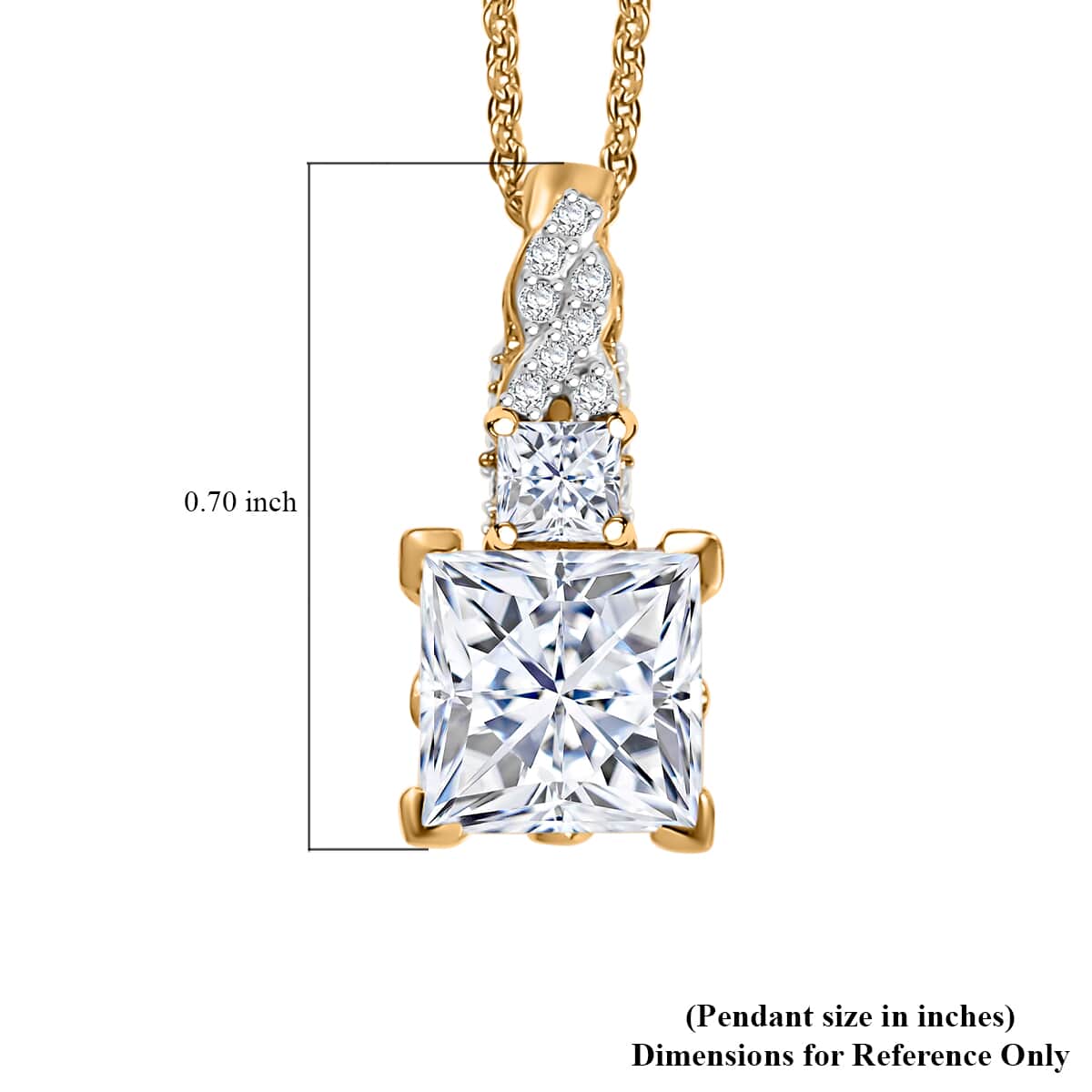 Princess Cut Moissanite and Padparadscha Sapphire (BT) 2.30 ctw Bridal Pendant Necklace in 18K Vermeil YG Over Sterling Silver 20 Inches image number 6