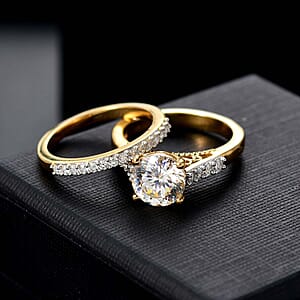 120 Facet Strontium Titanate and Multi Gemstone 3.50 ctw Set of 2 Starlight Ring in 18K Vermeil Yellow Gold Over Sterling Silver (Size 5.0)