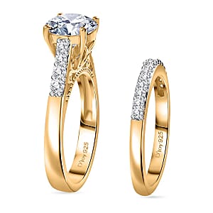 120 Facet Strontium Titanate and Multi Gemstone 3.50 ctw Set of 2 Starlight Ring in 18K Vermeil Yellow Gold Over Sterling Silver (Size 5.0)