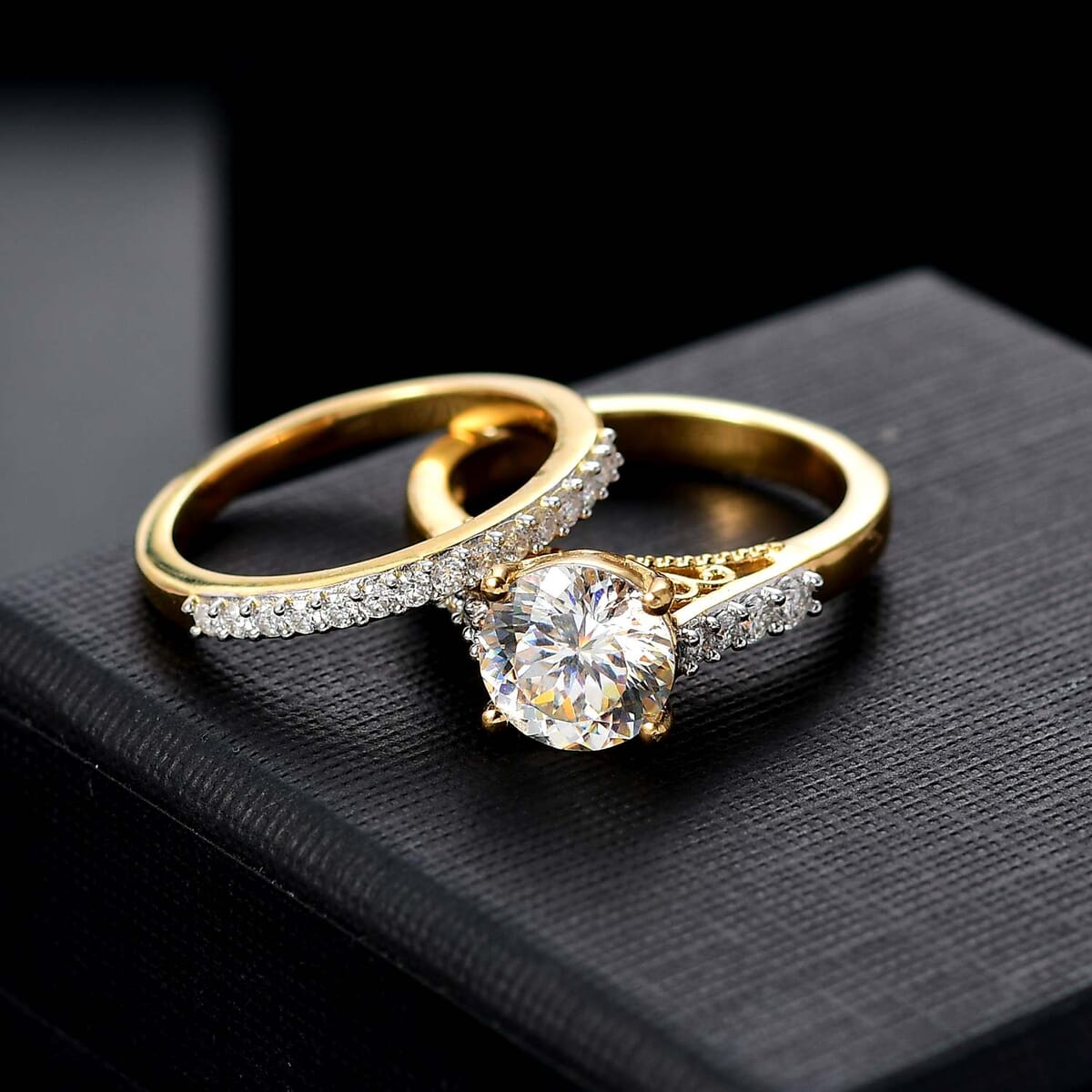120 Facet Strontium Titanate and Multi Gemstone 3.50 ctw Set of 2 Starlight Ring in 18K Vermeil Yellow Gold Over Sterling Silver (Size 6.0) image number 1