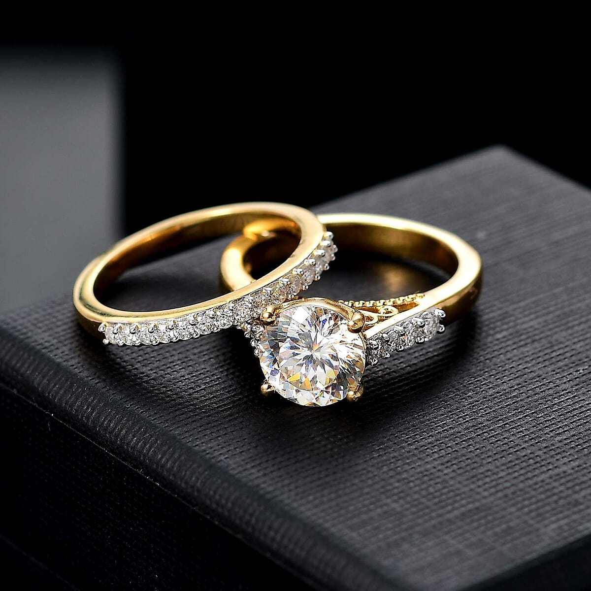 120 Facet Strontium Titanate and Multi Gemstone 3.50 ctw Set of 2 Starlight Ring in 18K Vermeil Yellow Gold Over Sterling Silver (Size 9.0) image number 1