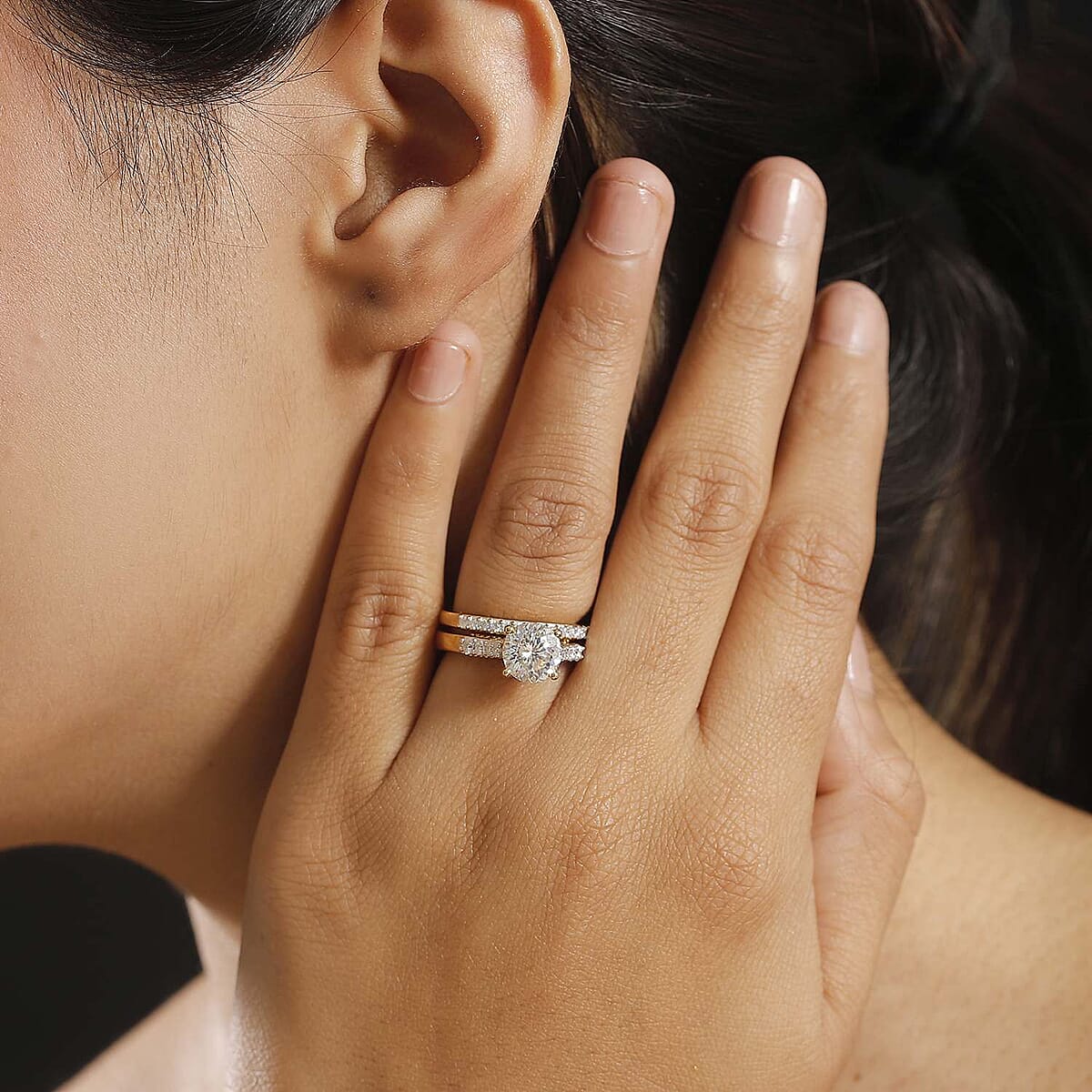 120 Facet Strontium Titanate and Multi Gemstone 3.50 ctw Set of 2 Starlight Ring in 18K Vermeil Yellow Gold Over Sterling Silver (Size 9.0) image number 2