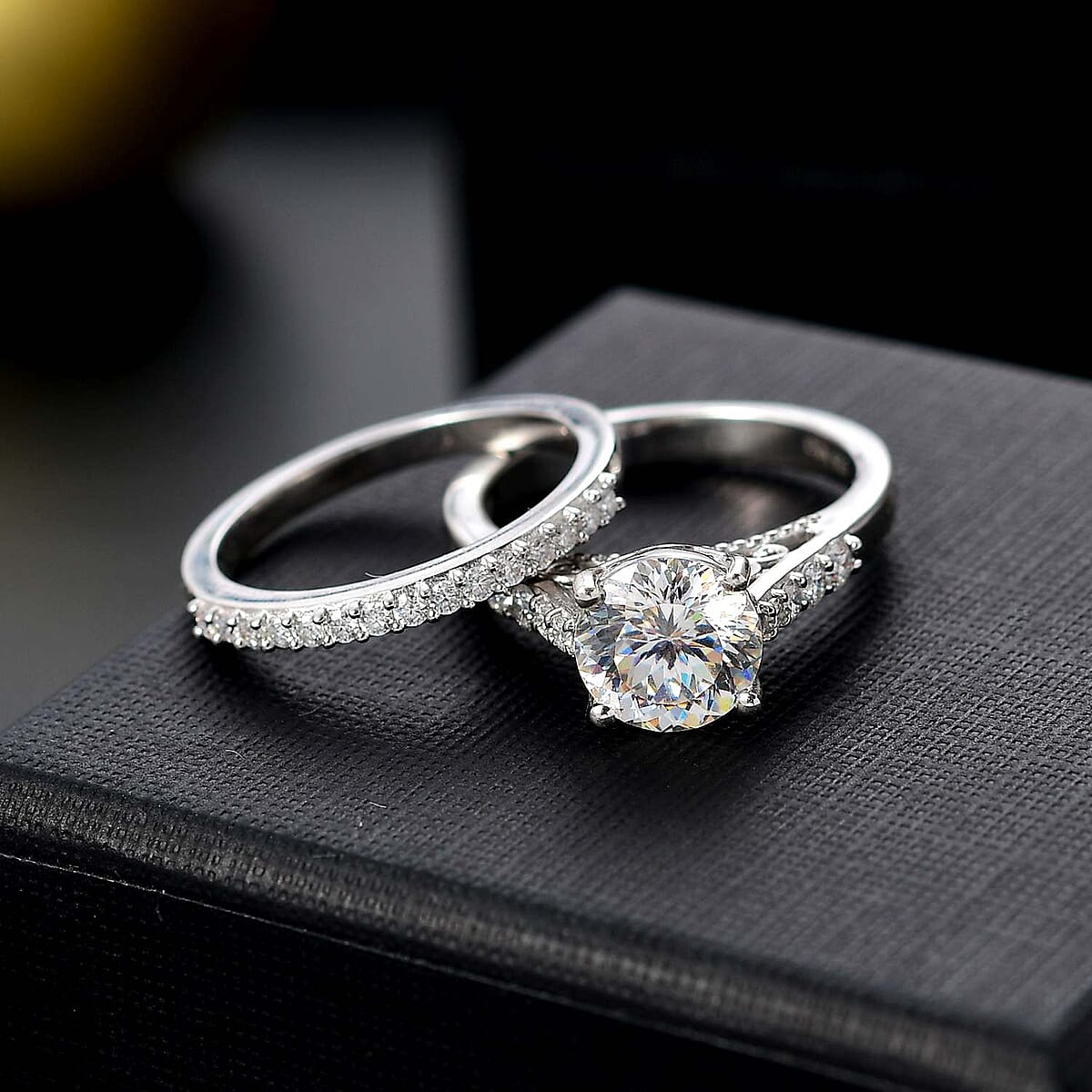 120 Facet Strontium Titanate and Multi Gemstone 3.50 ctw Set of 2 Starlight Ring in Rhodium Over Sterling Silver (Size 8.0) image number 1
