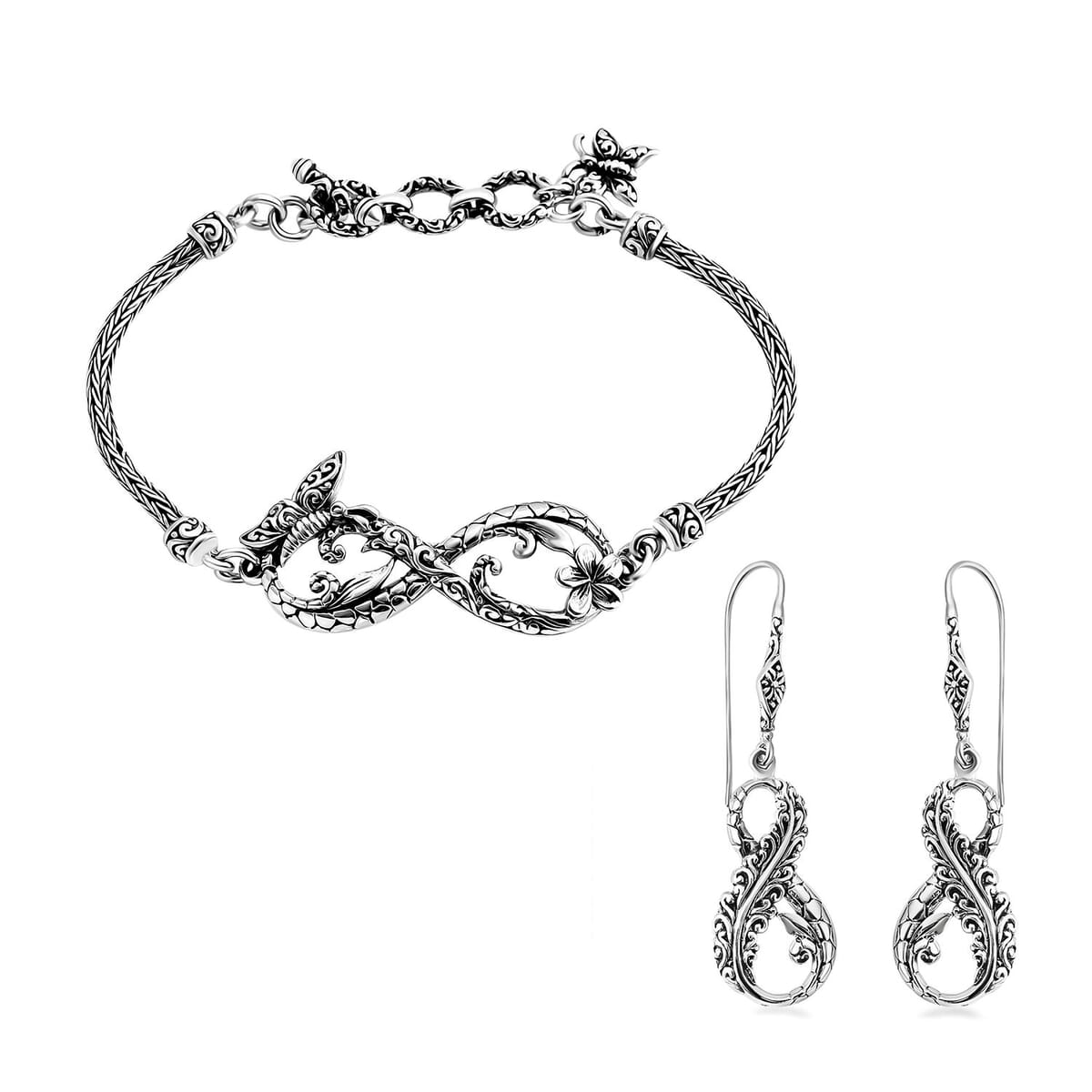 Bali Legacy Set of 2 Butterfly Sterling Silver Bracelet (8.00In) and Earring 19.30 Grams image number 0