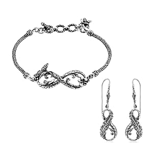 Bali Legacy Sterling Silver Filigree and Butterfly Bracelet (6.50-8.0In) and Earrings 19.30 Grams
