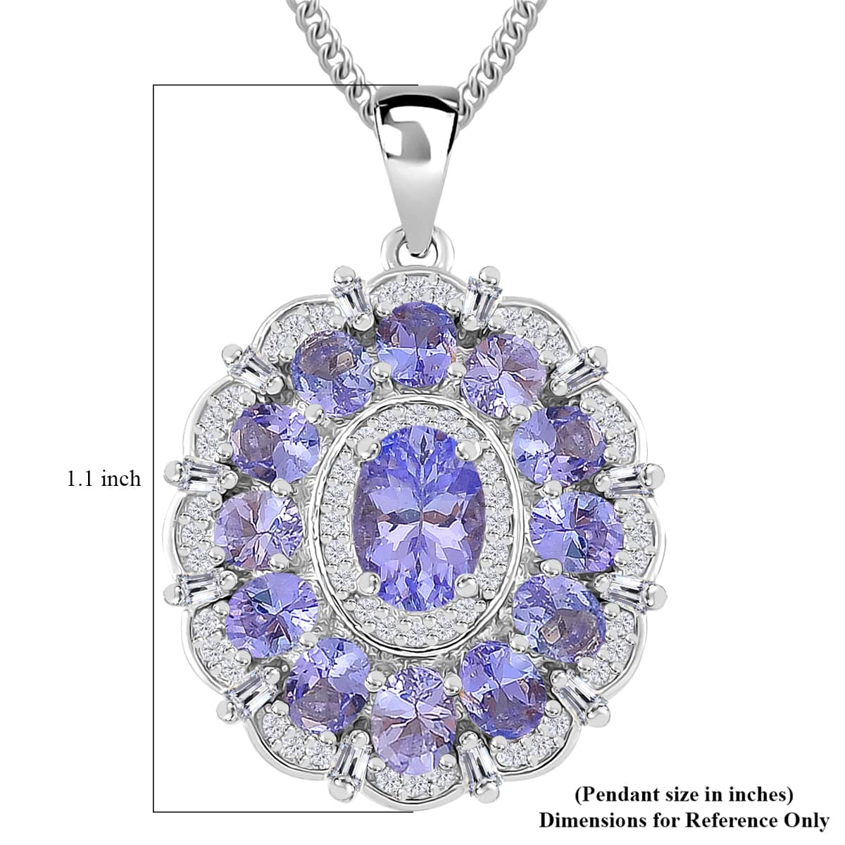 Doorbuster Tanzanite and Moissanite 3.40 ctw Dahlia Floral Pendant Necklace in Rhodium Over Sterling Silver 20 Inches image number 6