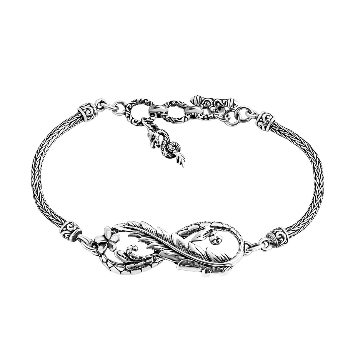 Bali Legacy Set of 2 Leaf with Dragon Sterling Silver Bracelet (8.00In) and Earring 18.00 Grams image number 2