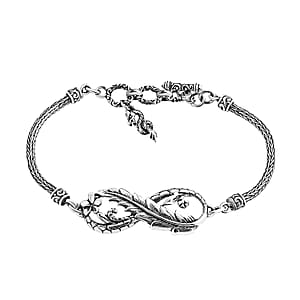 Bali Legacy Leaf with Dragon Bracelet (6.50-8.0In) and Earrings in Sterling Silver 18 Grams
