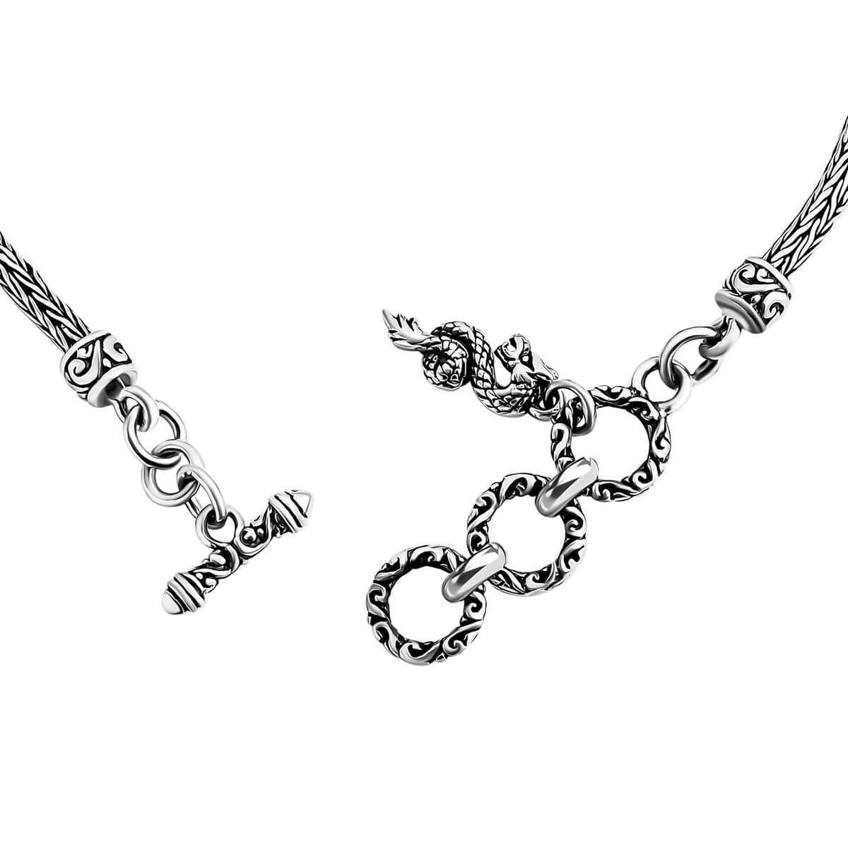 Bali Legacy Set of 2 Leaf with Dragon Sterling Silver Bracelet (8.00In) and Earring 18.00 Grams image number 3