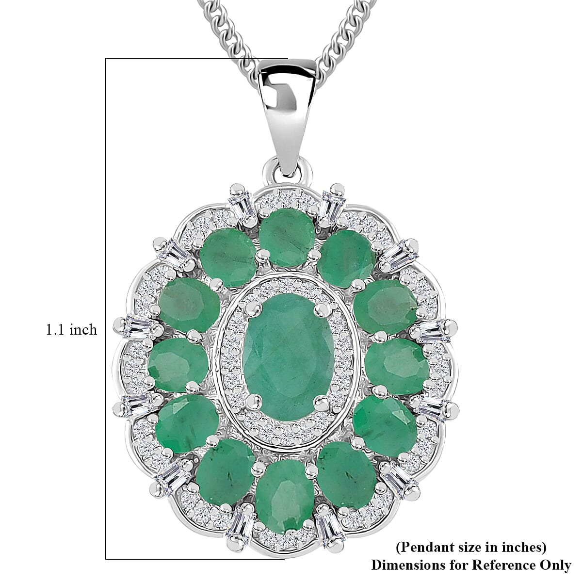 Kagem Zambian Emerald and Moissanite 3.15 ctw Dahlia Floral Pendant Necklace in Rhodium Over Sterling Silver 20 Inches image number 5