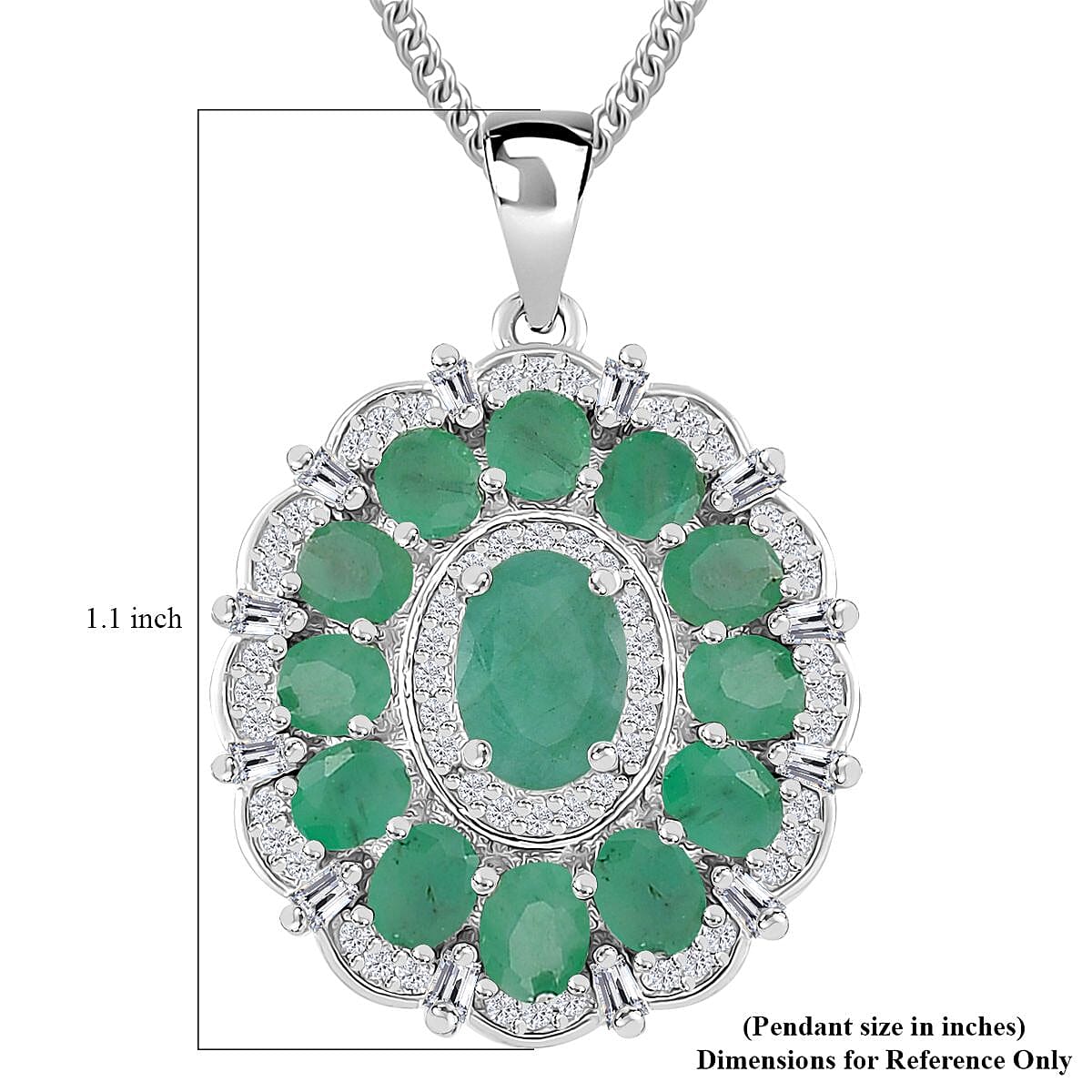 Kagem Zambian Emerald and Moissanite 3.15 ctw Dahlia Floral Pendant Necklace in Rhodium Over Sterling Silver 20 Inches image number 6
