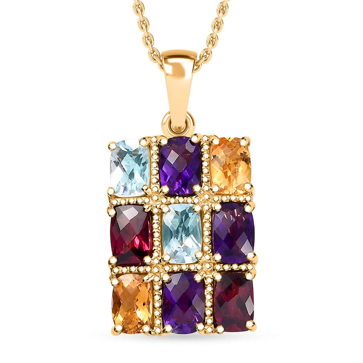 GP Royal Art Deco Collection Multi Gemstone 5.00 ctw Pendant Necklace in 18K Vermeil Yellow Gold Over Sterling Silver 20 Inches image number 0