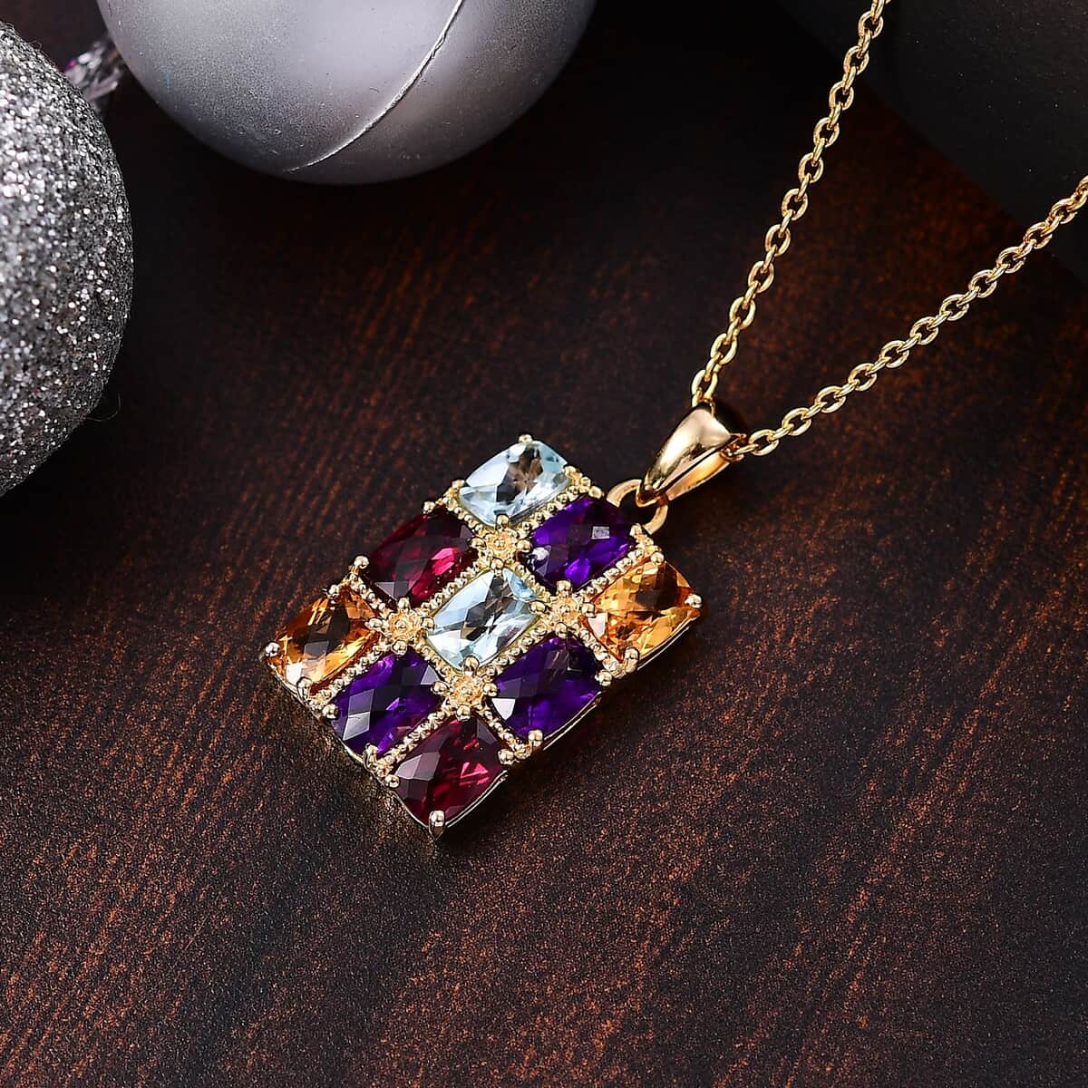 GP Royal Art Deco Collection Multi Gemstone 5.00 ctw Pendant Necklace in 18K Vermeil Yellow Gold Over Sterling Silver 20 Inches image number 1