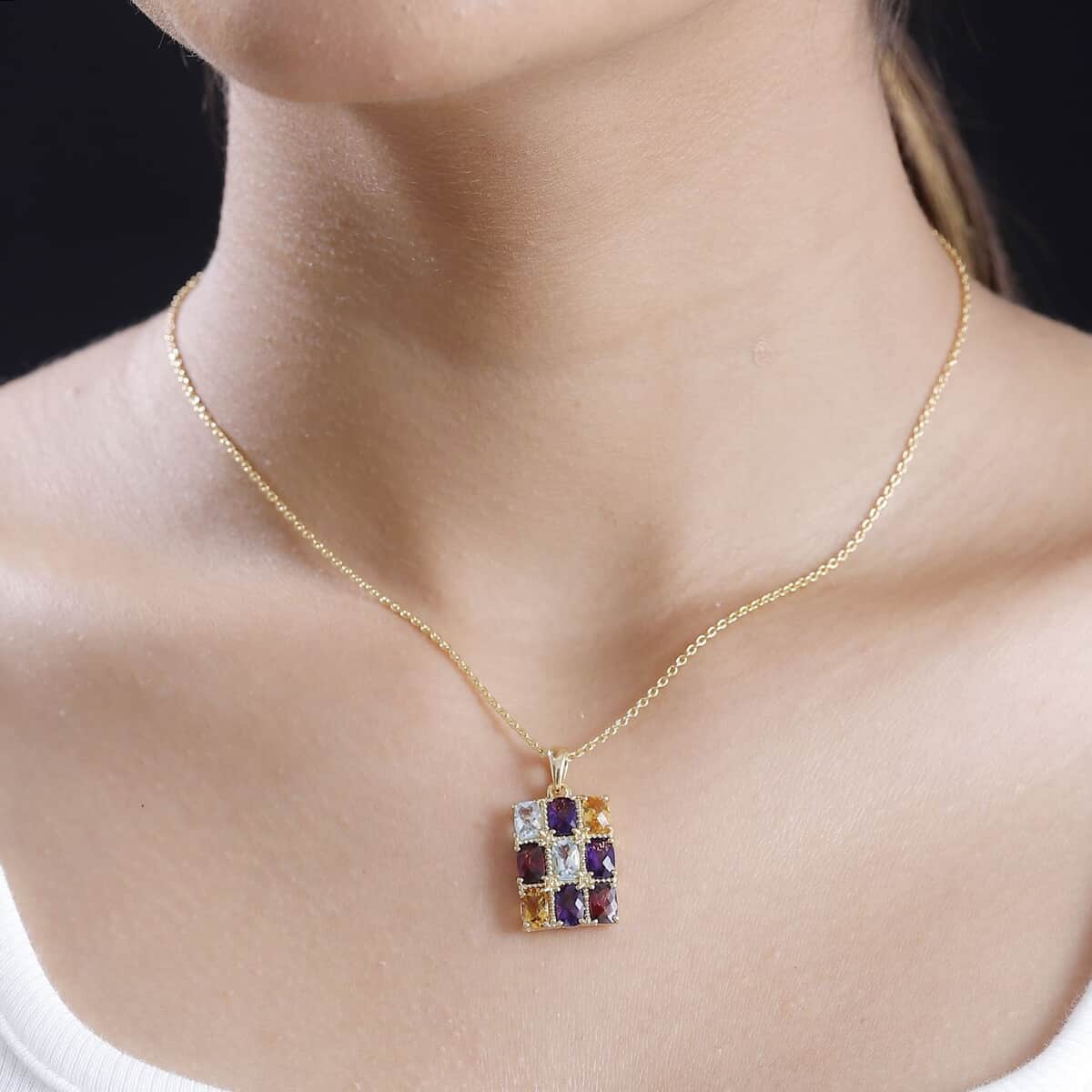 GP Royal Art Deco Collection Multi Gemstone 5.00 ctw Pendant Necklace in 18K Vermeil Yellow Gold Over Sterling Silver 20 Inches image number 2