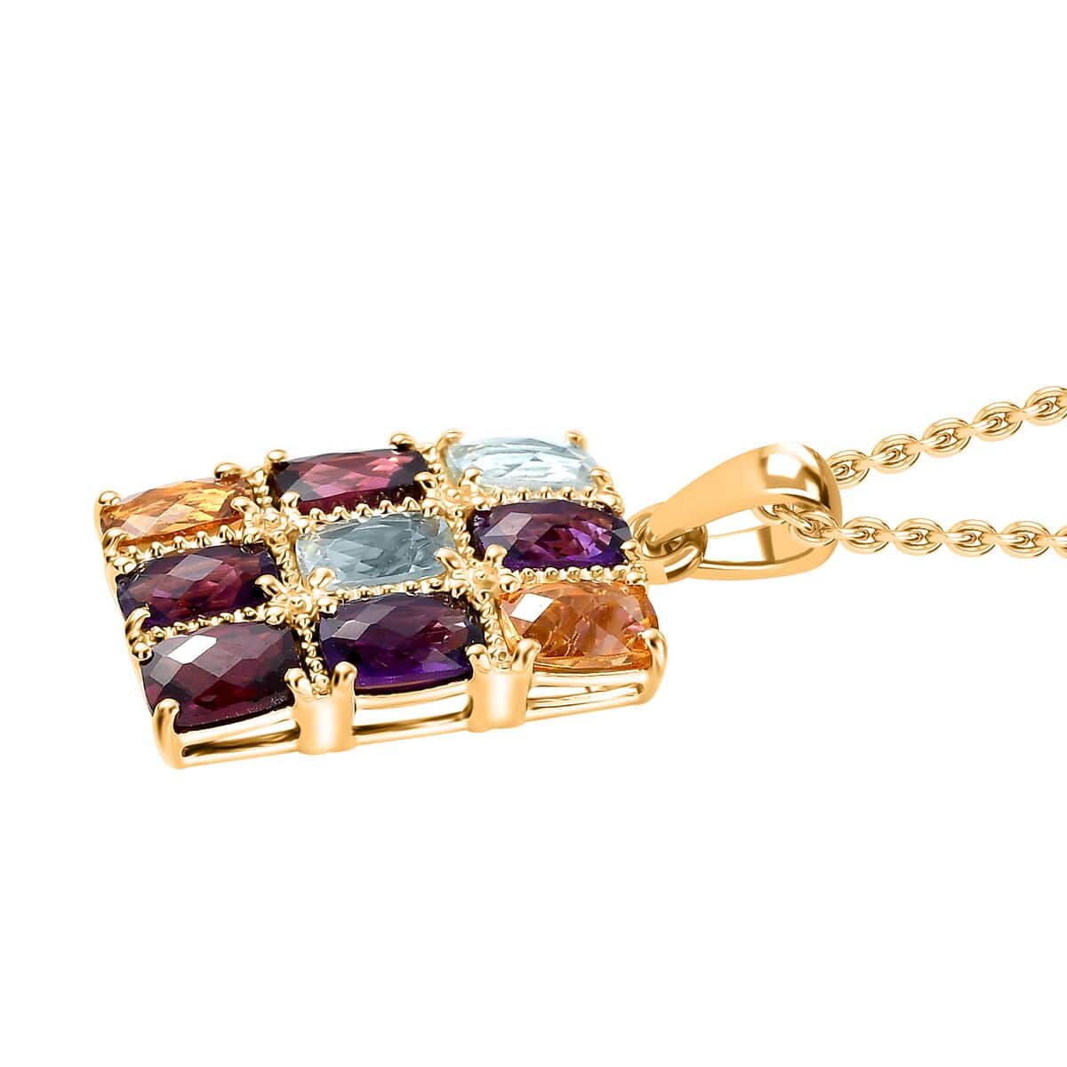 GP Royal Art Deco Collection Multi Gemstone 5.00 ctw Pendant Necklace in 18K Vermeil Yellow Gold Over Sterling Silver 20 Inches image number 3