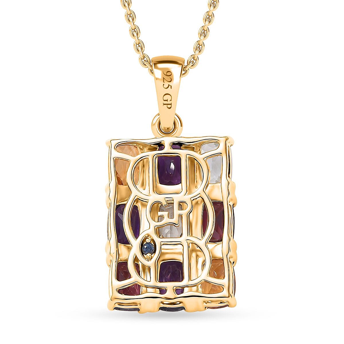 GP Royal Art Deco Collection Multi Gemstone 5.00 ctw Pendant Necklace in 18K Vermeil Yellow Gold Over Sterling Silver 20 Inches