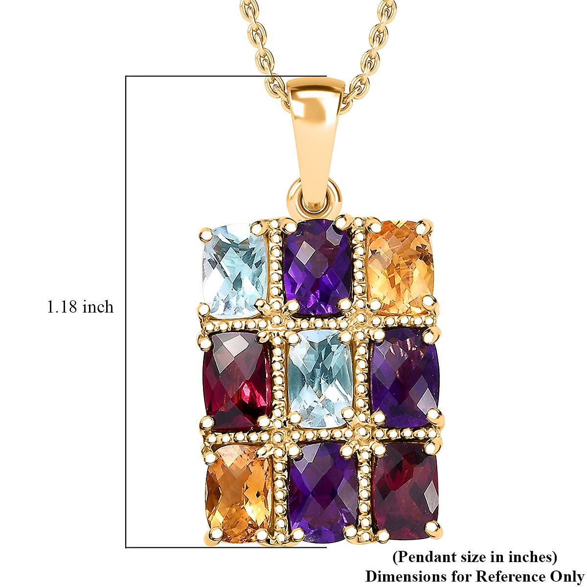 GP Royal Art Deco Collection Multi Gemstone 5.00 ctw Pendant Necklace in 18K Vermeil Yellow Gold Over Sterling Silver 20 Inches