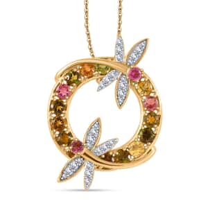 GP Trionfo Collection Multi-Tourmaline and Multi Gemstone 4.10 ctw Rainbow Dragonfly Pendant Necklace in 18K Vermeil Yellow Gold Over Sterling Silver 20 Inches